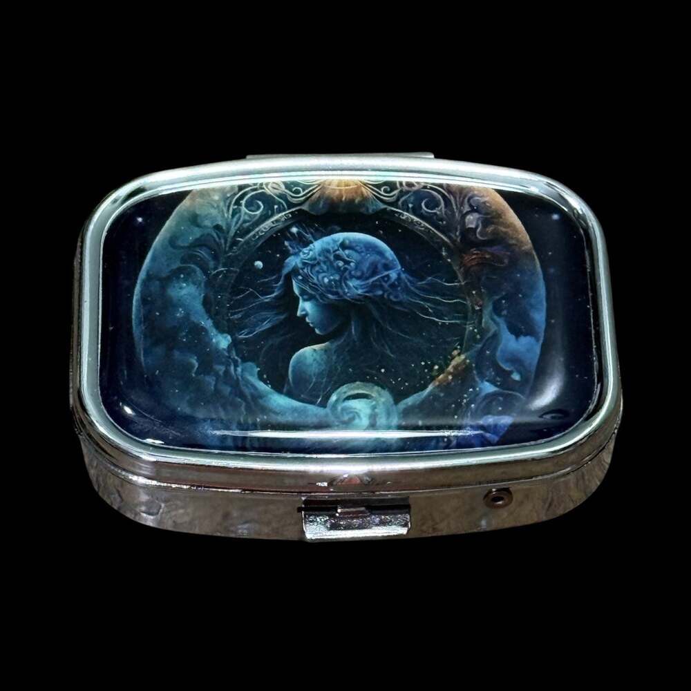 Cute Zodiac Aquarius Water Portable Rectangle Metal Pill Organizer Case